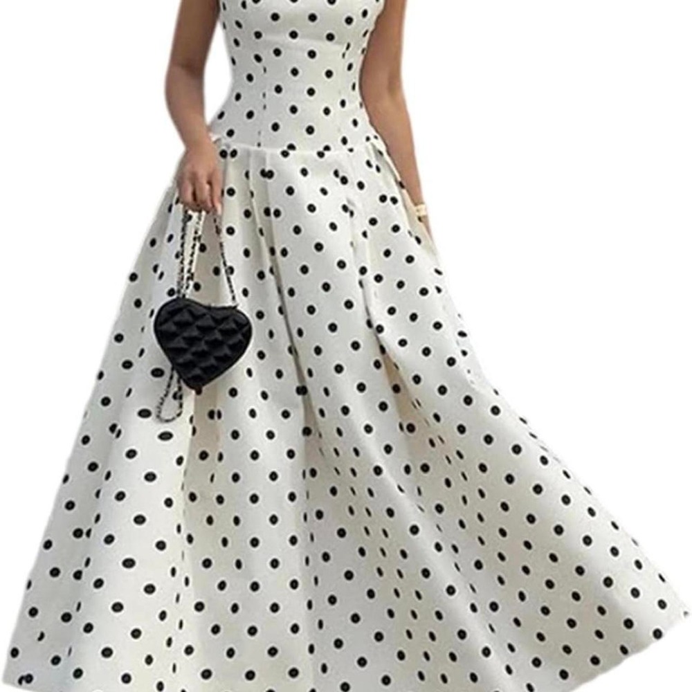 Sezhgswd Womens Polka Dot Strapless A Line Corset Dress White Black Medium
